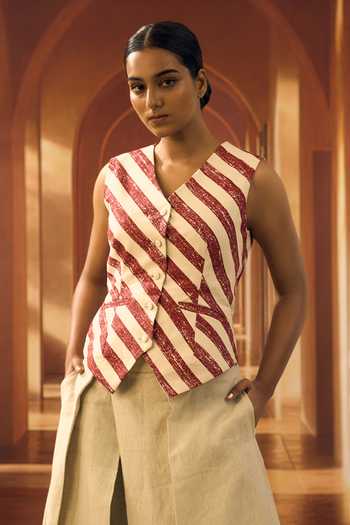 Vivek Karunakaran Stripe Pattern Cotton Waistcoat 