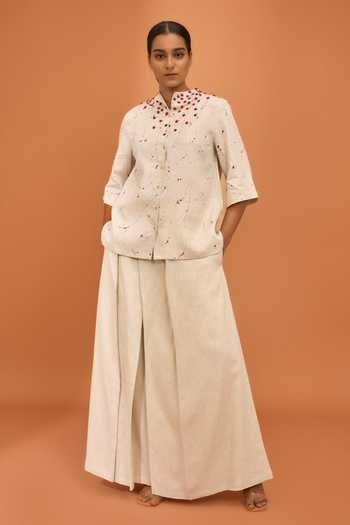 Vivek Karunakaran Linen Splatter Paint Shirt & Palazzo Set 