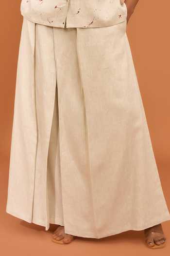 Buy Vivek Karunakaran Off White Linen Mandarin Collar Splatter Paint Shirt And Palazzo Set Online at Aza Fashions Buy_Vivek Karunakaran_Off White Linen Mandarin Collar Splatter Paint Shirt And Palazzo Set _Online_at_Aza_Fashions