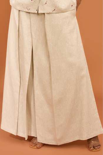 Vivek Karunakaran Beige Linen Plain Pleated Palazzo Online at Aza Fashions Vivek Karunakaran_Beige Linen Plain Pleated Palazzo _Online_at_Aza_Fashions