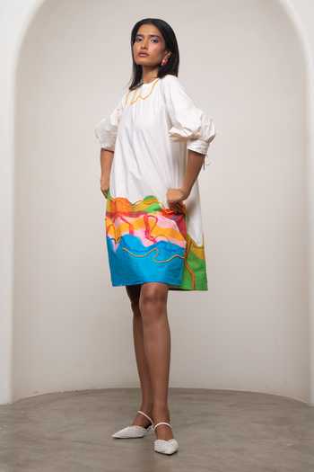 Advait White Poplin Round Neck Sorel Shift Dress Online at Aza Fashions Advait_White Poplin Round Neck Sorel Shift Dress _Online_at_Aza_Fashions