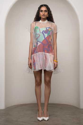 Advait_Multi Color Organza, Satin, Bemberg High Neck Alya Dress _Online_at_Aza_Fashions