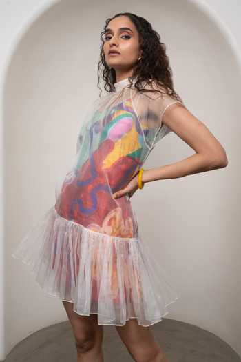 Buy_Advait_Multi Color Organza, Satin, Bemberg High Neck Alya Dress _Online_at_Aza_Fashions