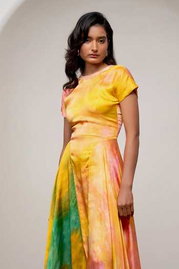 Advait Multi Color Bemberg Round Neck Ova Asymmetric Dress Online at Aza Fashions Advait_Multi Color Bemberg Round Neck Ova Asymmetric Dress _Online_at_Aza_Fashions