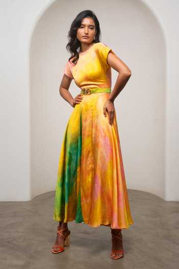 Buy Advait Multi Color Bemberg Round Neck Ova Asymmetric Dress Online at Aza Fashions Buy_Advait_Multi Color Bemberg Round Neck Ova Asymmetric Dress _Online_at_Aza_Fashions