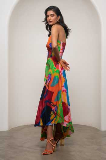 Advait_Multi Color Crepe Halter Neck Sorel Evening Printed Dress _Online_at_Aza_Fashions