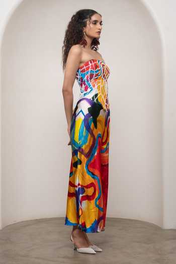Buy_Advait_Multi Color Bemberg, Satin Embroidery Ruel Abstract Print Corset And Skirt Set _Online_at_Aza_Fashions