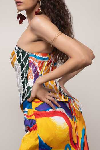 Shop_Advait_Multi Color Bemberg, Satin Embroidery Ruel Abstract Print Corset And Skirt Set _Online_at_Aza_Fashions