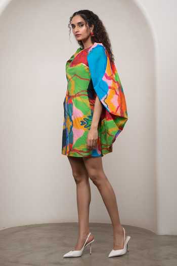 Buy_Advait_Multi Color Poplin Round Neck Sorel Printed Short Dress _Online_at_Aza_Fashions