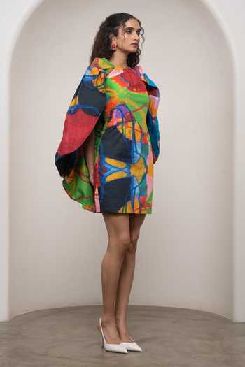 Shop_Advait_Multi Color Poplin Round Neck Sorel Printed Short Dress _Online_at_Aza_Fashions