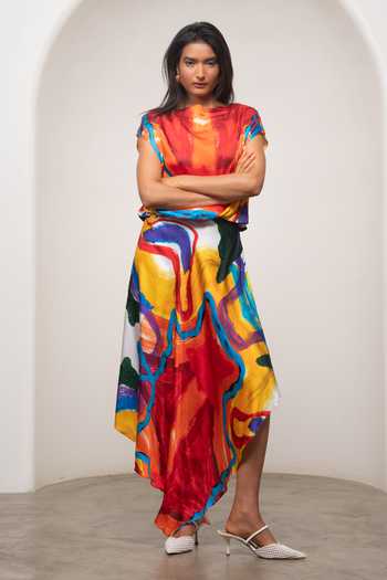 Buy Advait Multi Color Satin, Bemberg Round Neck Ruel Handkerchief Dress Online at Aza Fashions Buy_Advait_Multi Color Satin, Bemberg Round Neck Ruel Handkerchief Dress _Online_at_Aza_Fashions