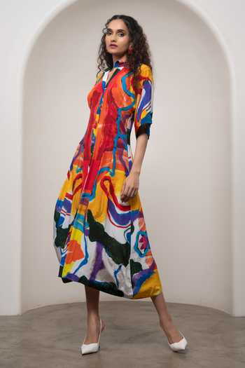 Buy_Advait_Multi Color Crepe Collared Neck Ruel Kimono Dress _Online_at_Aza_Fashions