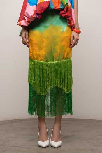 Buy_Advait_Multi Color Satin, Poplin Bandeau Neck Sorel Printed Top And Skirt Set _Online_at_Aza_Fashions