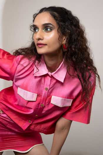 Buy Advait Pink Satin, Bemberg Lila Cropped Shirt And Skirt Set Online at Aza Fashions Buy_Advait_Pink Satin, Bemberg Lila Cropped Shirt And Skirt Set _Online_at_Aza_Fashions