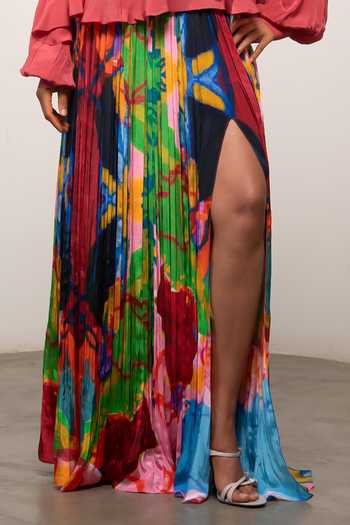 Shop_Advait_Pink Crepe V-neck Sena Gathered Top And Skirt _Online_at_Aza_Fashions