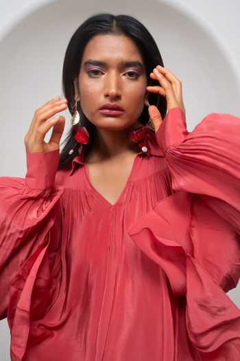 Buy_Advait_Pink Crepe V-neck Sena Gathered Top And Skirt 