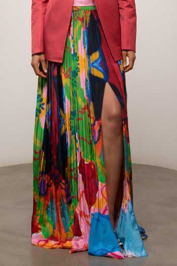 Shop_Advait_Pink Crepe, Satin, Bemberg Sena Printed Skirt Set _Online_at_Aza_Fashions