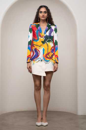 Advait Ruel Wavy Print Blazer & Skirt Set 
