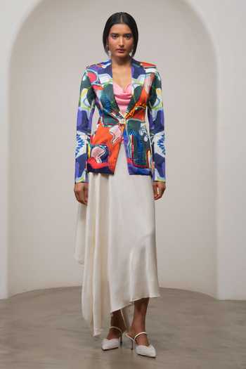 Buy_Advait_Multi Color Satin, Bemberg Varen Printed Blazer And Skirt Set _Online_at_Aza_Fashions