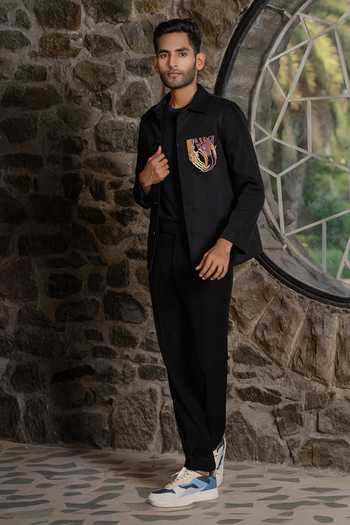 Buy Hilo Design Black Embroidery Stirrup Shacket Online at Aza Fashions Buy_Hilo Design_Black Embroidery Stirrup Shacket _Online_at_Aza_Fashions