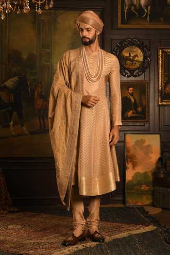 Buy_Punit Arora_Gold Silk Zardozi Embroidered Sherwani And Kurta Set _Online_at_Aza_Fashions
