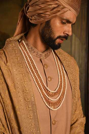 Buy_Punit Arora_Gold Silk Zardozi Embroidered Sherwani And Kurta Set 