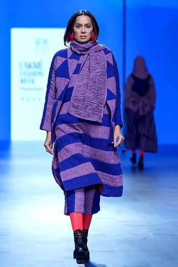 Shop_KA-Sha_Blue Cotton Round Neck Ruched Textured Sleeveless Jacket _Online_at_Aza_Fashions