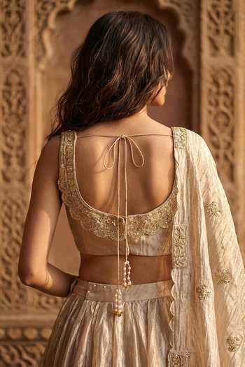 Buy Basanti Kapde aur Koffee Gold Organza Sweetheart Neck Embroidered Blouse Lehenga Set Online at Aza Fashions Buy_Basanti Kapde aur Koffee_Gold Organza Sweetheart Neck Embroidered Blouse Lehenga Set _Online_at_Aza_Fashions