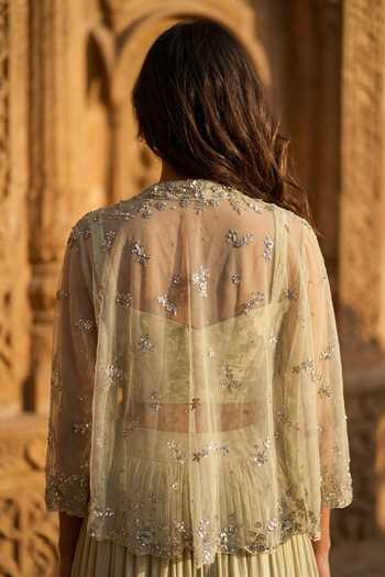 Basanti Kapde aur Koffee Blue Georgette Sweetheart , Open Embroidered Jacket Lehenga Set Online at Aza Fashions Basanti Kapde aur Koffee_Blue Georgette Sweetheart , Open Embroidered Jacket Lehenga Set _Online_at_Aza_Fashions