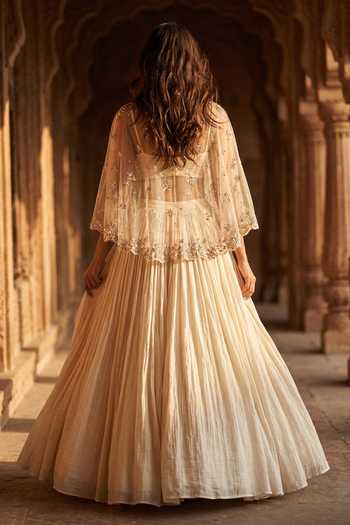 Basanti Kapde aur Koffee Embroidered Jacket Lehenga Set 
