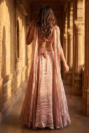 Basanti Kapde aur Koffee Embroidered Blouse Lehenga Set 