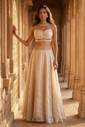 Basanti Kapde aur Koffee Organza Lehenga Set 