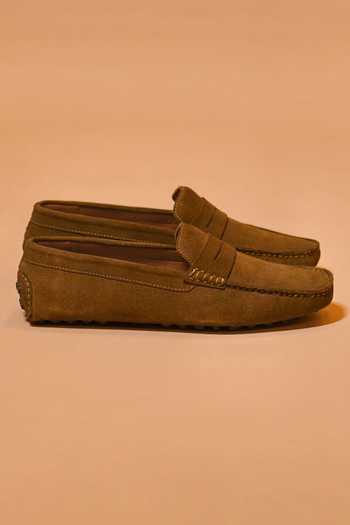 Buy Dmodot Olive Green Classico Suede Loafers Online at Aza Fashions Buy_Dmodot_Olive Green Classico Suede Loafers _Online_at_Aza_Fashions