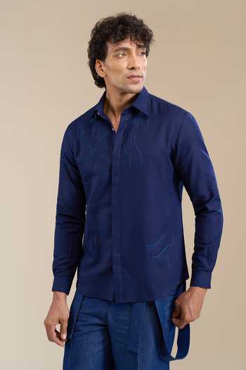 Buy_Line Out Line_Blue Fragmented Embroidered Shirt _Online_at_Aza_Fashions