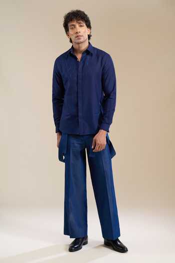 Shop_Line Out Line_Blue Fragmented Embroidered Shirt _Online_at_Aza_Fashions