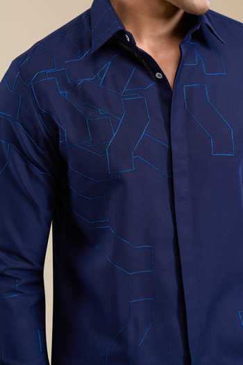 Buy_Line Out Line_Blue Fragmented Embroidered Shirt 