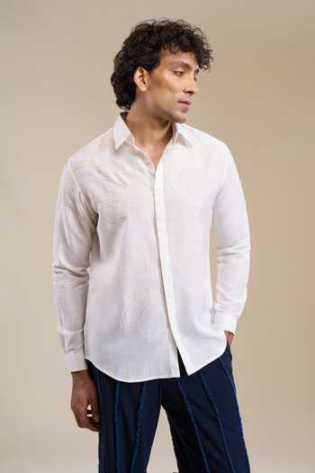 Buy_Line Out Line_White Placement Embroidered Shirt _Online_at_Aza_Fashions