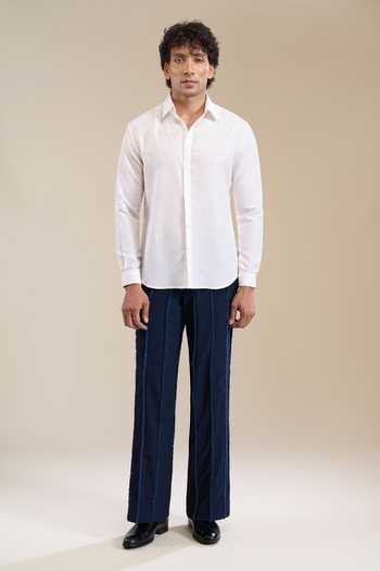 Shop_Line Out Line_White Placement Embroidered Shirt _Online_at_Aza_Fashions