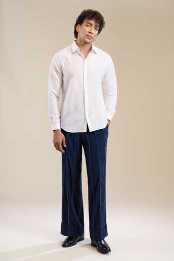 Line Out Line_White Placement Embroidered Shirt _at_Aza_Fashions