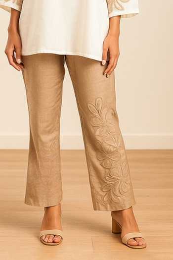 Nikita Vishakha_Ivory Silk Round Neck Embroidered Raw Top And Pant Set _Online_at_Aza_Fashions