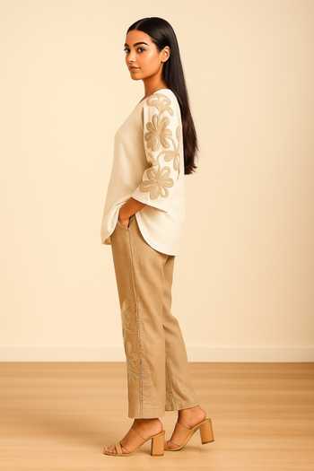 Shop_Nikita Vishakha_Ivory Silk Round Neck Embroidered Raw Top And Pant Set _Online_at_Aza_Fashions