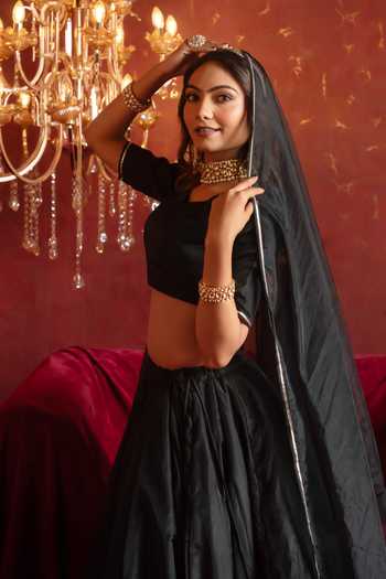 Buy Pomcha Jaipur Black Organza Sweetheart Neck Lotus Motif Lehenga Set Online at Aza Fashions Buy_Pomcha Jaipur_Black Organza Sweetheart Neck Lotus Motif Lehenga Set _Online_at_Aza_Fashions