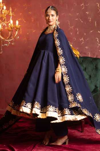 Buy Pomcha Jaipur Blue Organza Sweetheart Neck Gota Patti Embroidered Anarkali Set Online at Aza Fashions Buy_Pomcha Jaipur_Blue Organza Sweetheart Neck Gota Patti Embroidered Anarkali Set _Online_at_Aza_Fashions
