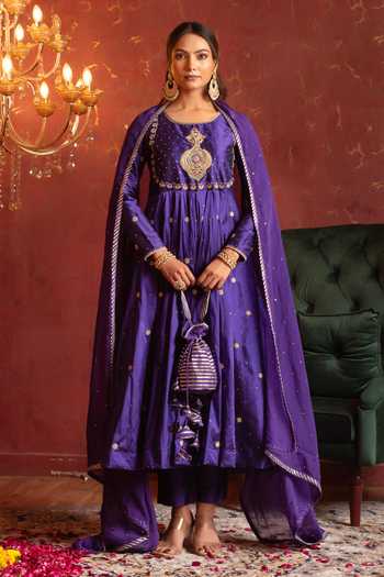 Pomcha Jaipur Zardozi Embroidered Anarkali Set 