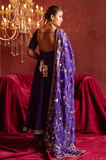 Pomcha Jaipur Purple Organza Square Neck Gota Patti Work Anarkali Set Online at Aza Fashions Pomcha Jaipur_Purple Organza Square Neck Gota Patti Work Anarkali Set _Online_at_Aza_Fashions