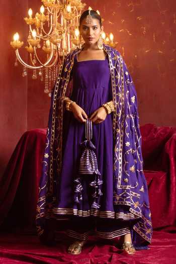 Buy Pomcha Jaipur Purple Organza Square Neck Gota Patti Work Anarkali Set at Aza Fashions Buy_Pomcha Jaipur_Purple Organza Square Neck Gota Patti Work Anarkali Set _at_Aza_Fashions