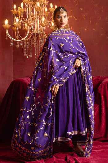 Pomcha Jaipur Purple Organza Square Neck Gota Patti Work Anarkali Set at Aza Fashions Pomcha Jaipur_Purple Organza Square Neck Gota Patti Work Anarkali Set _at_Aza_Fashions