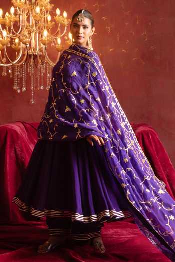Buy Pomcha Jaipur Purple Organza Square Neck Gota Patti Work Anarkali Set Buy_Pomcha Jaipur_Purple Organza Square Neck Gota Patti Work Anarkali Set