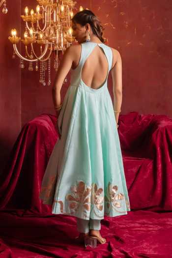 Pomcha Jaipur Gota Patti Hand Work Organza Anarkali Set 