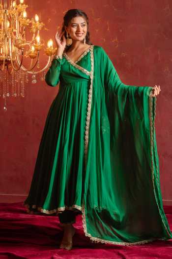 Pomcha Jaipur Gota Patti Organza Angarkha Set 